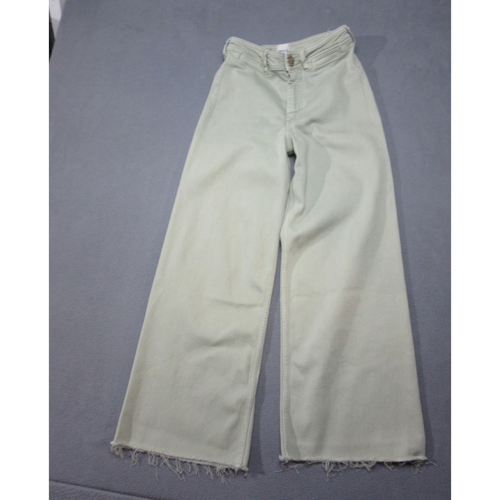 Maeve Jeans Womens 27 Green Denim Wide leg Crop Streetwear High Rise Frayed Hem
